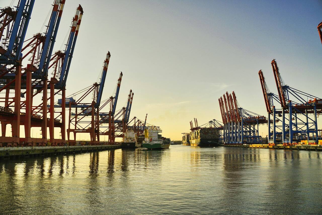 Container cranes at a cargo port
